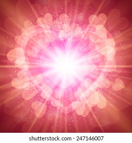 St. Valentine's Day abstract vector background with hearts and lights