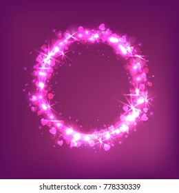 St. Valentine's Day background. A glowing magic circle with hearts. Greeting card.