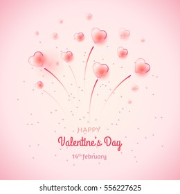 St. Valentine's day background with many bubble hearts and firework. Can be used as greeting card or promotion, invitation