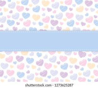 St. Valentine's day background in pastel colors. Vector illustration with hatching hearts. Good for greeting cards, banners, stickers and posters.