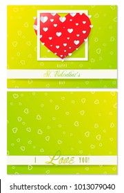St. Valentines Day, Big red heart with white borders greeting card, colorful green I love you design, vector illustration
