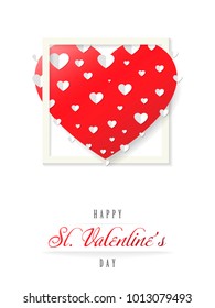 St. Valentines Day, Big red heart in white border greeting card, white and red design, vector illustration