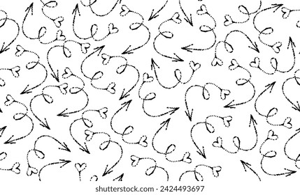 St. Valentine's Day black and white background. Hearts and arrows seamless pattern, illustration for design and decoration