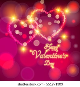 With St. Valentine's Day. A bright multi-colored background with elements a side. Two shining hearts with the hand-written text. Design elements. Abstract background. Vector illustration