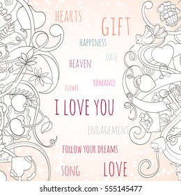 St Valentine's day card can be used for invitation, wedding, postcard or website. Hand-drawn vector love banner. Cartoon art concept.