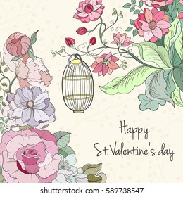 St Valentine's day card can be used for invitation, wedding, postcard or website. Hand-drawn vector love illustration. Flower concept.