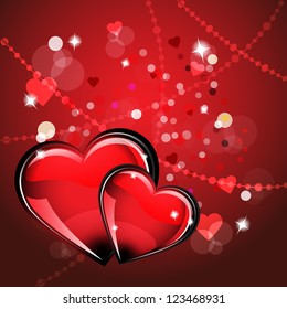 St. Valentine's Day. Card with glass red heart on wonderful Background. Grouped for easy editing. Perfect for invitations or announcements.