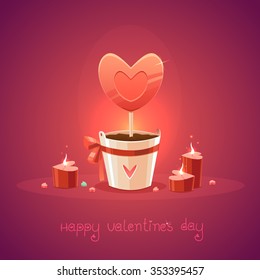 St. Valentines Day Card with topiary and candles