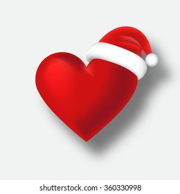 St Valentines day and Christmas Santa hat heart with shadow retro vector greeting card 