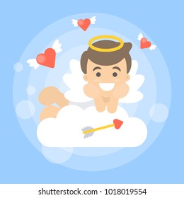 St. Valentines day with cupid on cloud.