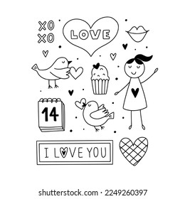 St. Valentine's Day cute doodle set. Hand drawn love graphics