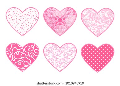 St. Valentine's Day Element. Set heart pink pattern shape.  Vector trend pastel color isolated on white background.