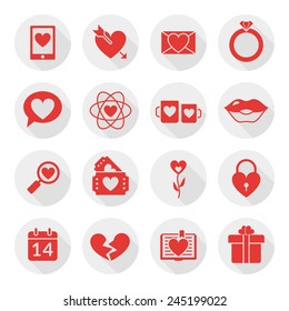 St. Valentine's day flat design icon set. Love, wedding or dating romantic symbols. Heart, rings, love letters, gift