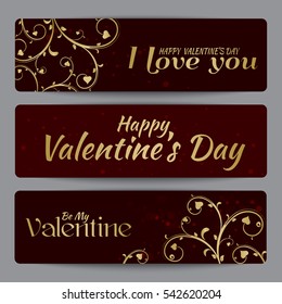 St. Valentines day flyers and banners in red and gold color