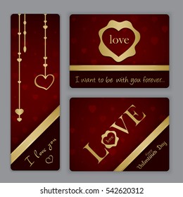 St. Valentines day flyers and banners in red and gold color