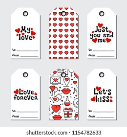 St Valentine's day gift tags. Printable tags collection. Love, romantic, wedding theme. Hand drawn holiday label. Handdrawn lettering phrase. Love wish