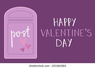 St. Valentine's day greeting card. Purple mailbox with heart for love letters.