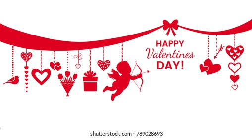 St. Valentine's Day - greeting card or banner. vector illustration isolated on a red background. concept of love