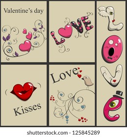 St Valentine's day greeting cards set