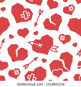 St. Valentine's Day Hearts Low Poly Seamless Pattern V2 White Background