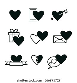 St. Valentine's day icon set. Love, wedding or dating romantic symbols. Heart, love letters, gift