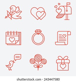 St. Valentine's Day icons, thin line style, flat design