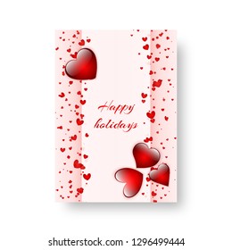 St. Valentine's Day invitation template with bright soaring hearts. Vector illustration