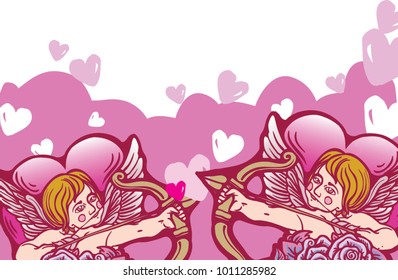 St. Valentine's Day light Pink Cupid border vector illustration