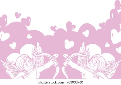 St. Valentine's Day light Pink Cupid border vector illustration