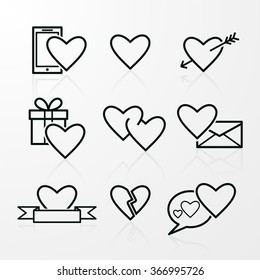 St. Valentine's day line icon set. Love, wedding or dating romantic symbols. Heart,  love letters, gift
