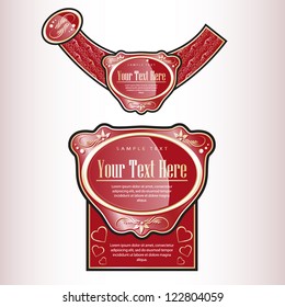 St. Valentine's Day. Ornate labels in red color. Grouped for easy editing. Perfect for labels or stickers for wine, beer, champagne, cognac, cologne and etc.