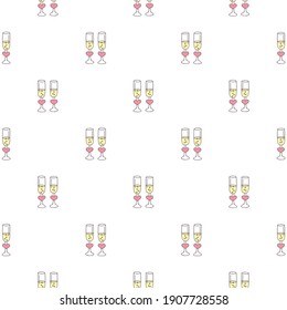 St. Valentine's Day pattern. The seamless background of champagne glasses decorated with hearts on a white background. Vector 10 EPS
