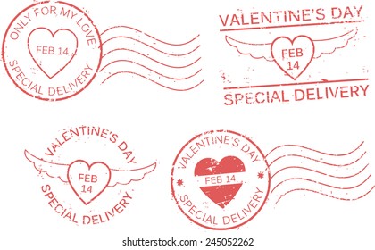  St. Valentine's day. Postal grunge stamps.
