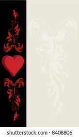 St. Valentine's Day postcard - heart and red ornaments, notes field