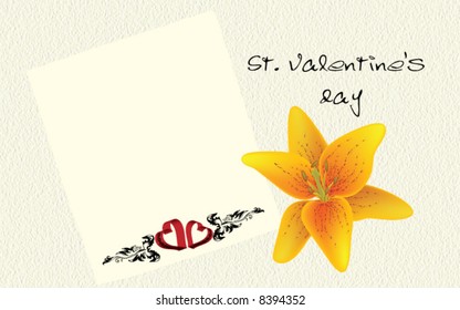 St. Valentine's Day postcard - hearts, ornament and flower