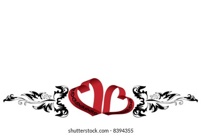 St. Valentine's Day postcard - hearts and black ornament