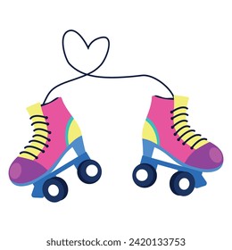 St. Valentine's Day . Roller skates glued together. Print for a postcard. A bright print on a T-shirt .