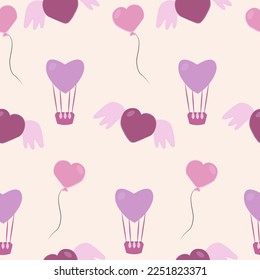 St. Valentine's day seamless pattern. Wrapping paper pattern with heart shaped balloons.