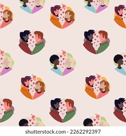 Patrón sin fisuras del día de San Valentín. Envuelto patrón de papel con parejas encantadoras.	