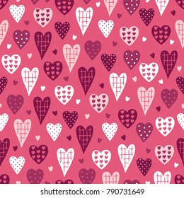 St. Valentine's Day seamless pattern with different hearts. Perfect for holiday background, wrapping paper and decoration 