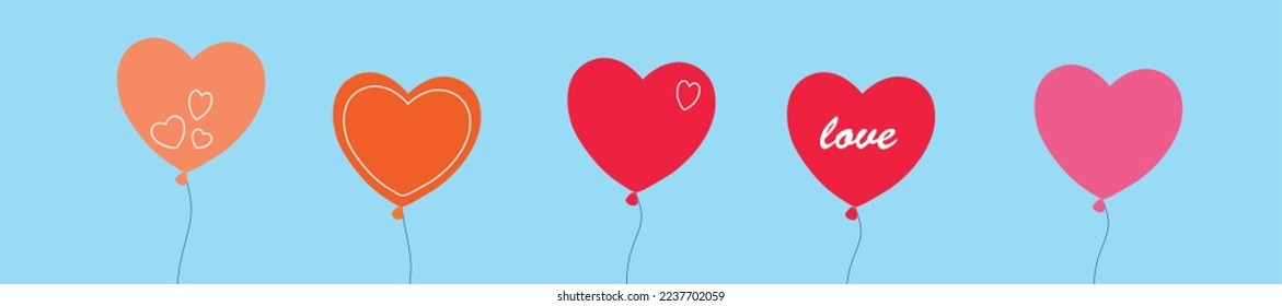 St. Valentine's Day set. Four heart shaped balloons and colorful confetti