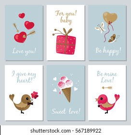 St. Valentine's Day. Set mini poster with the image of heart emoticons, made in flat-style Valentine's day. Holiday packages. Vector illustration on the theme of love and celebration.