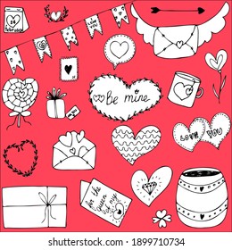 St Valentines day set on red background