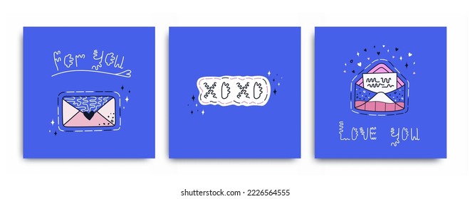 St. Valentine's day. Set of Valentine's postcards. Lettering and love letters. Illustration for posters or cards. February 14.