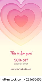 St. Valentine's day special offer template. Beautiful background decorated with shining heart. Editable templates for social networks and stories. Vector 10 EPS.