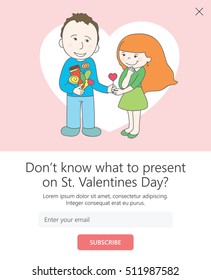 St. Valentine's Day theme. Vector template for email subscribe with cartoon couple in love.