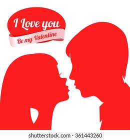 St. Valentine's Day. Vector. Background day Saint. Valentina. Red silhouettes of lovers on a white background. Silhouettes of loving couple