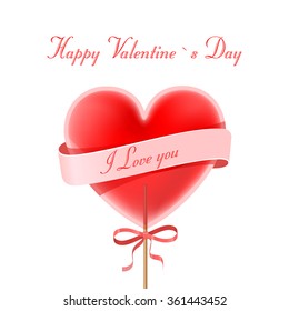 St. Valentine's Day. Vector. Background day Saint. Valentina. Beautiful heart-shaped lollipop red on a white background.