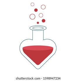 St. Valentines day vector card. Red love potion in a blue contoured jar isolated on white background. Romantic illustration. Colorful doodle art. I love you medicine.