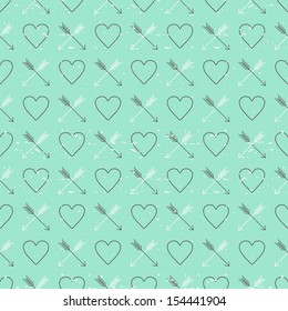 St. Valentine's Day vintage style background. Hearts and arrows seamless pattern (vector  version)